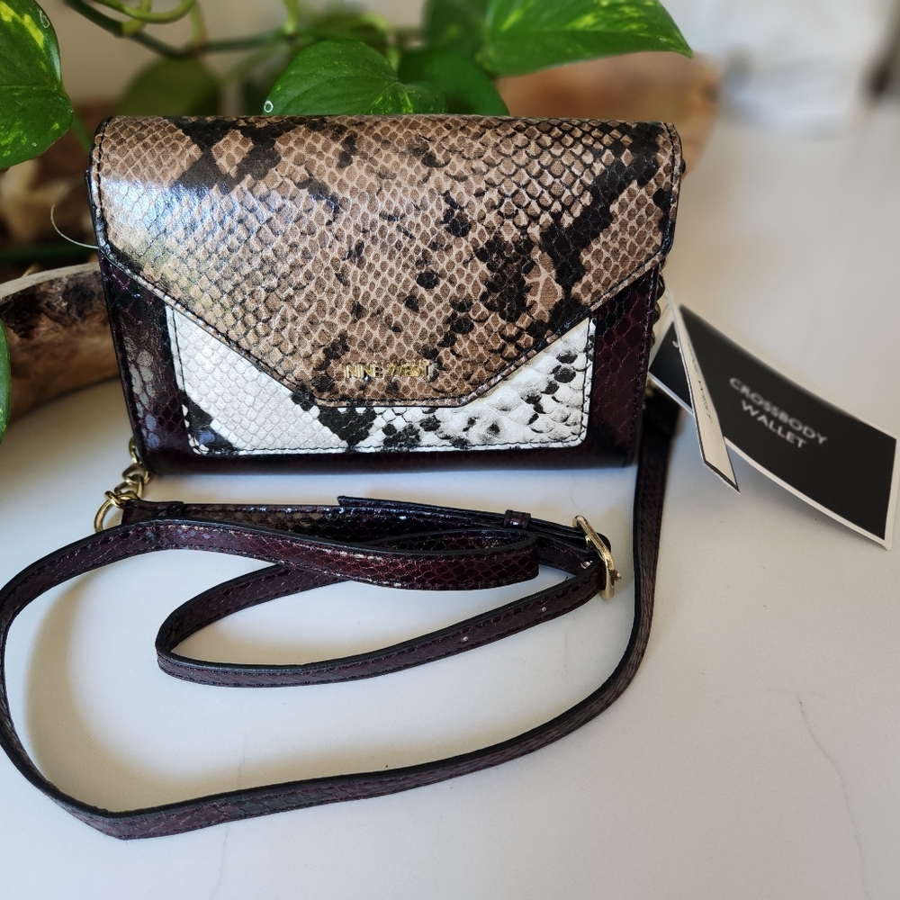 Nine West Brown and Black Snake Print Mini Crossbody or Wallet